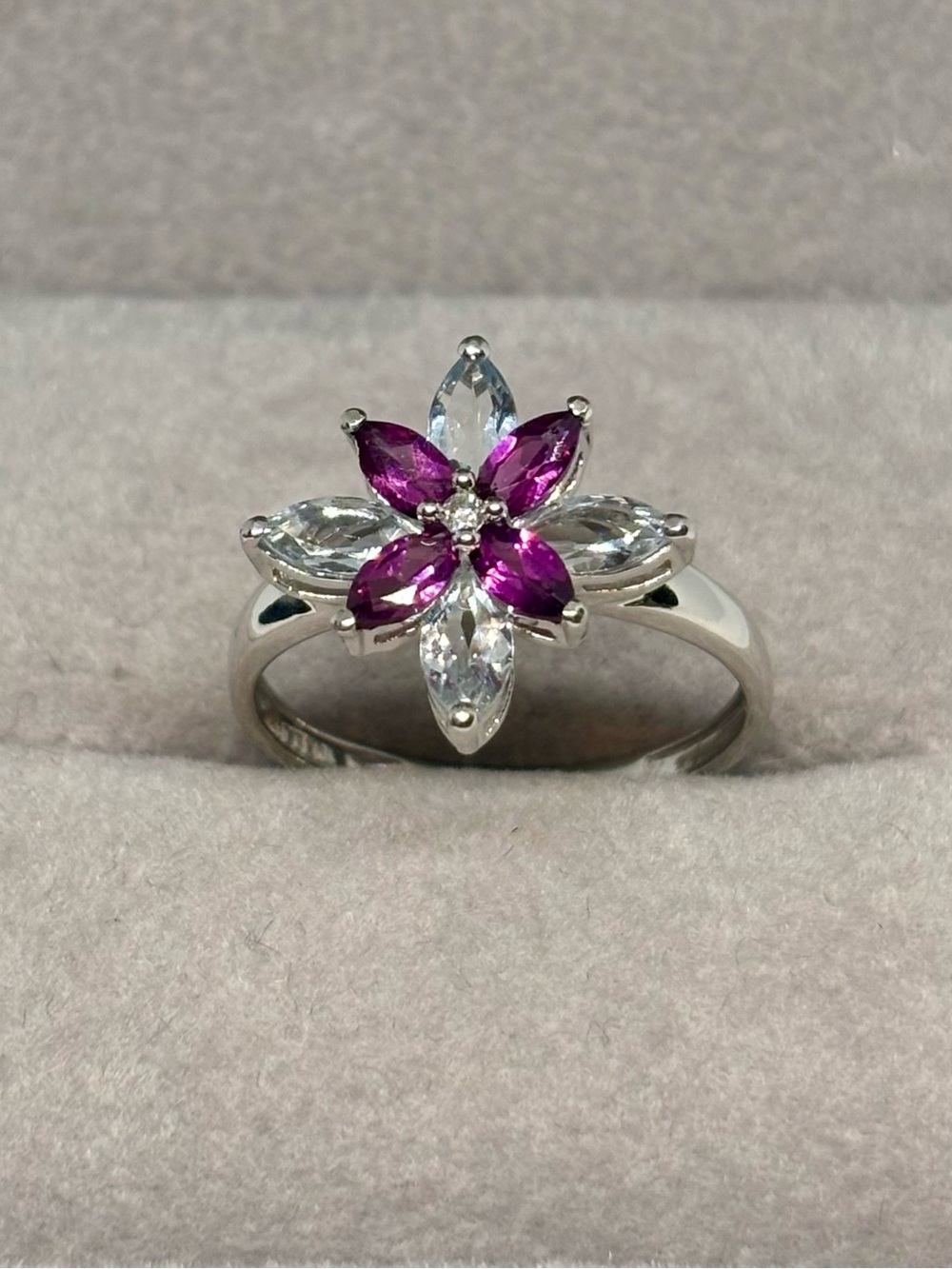 10K White Gold Tourmaline & Ring Rhodolite Garnets ring, size 7